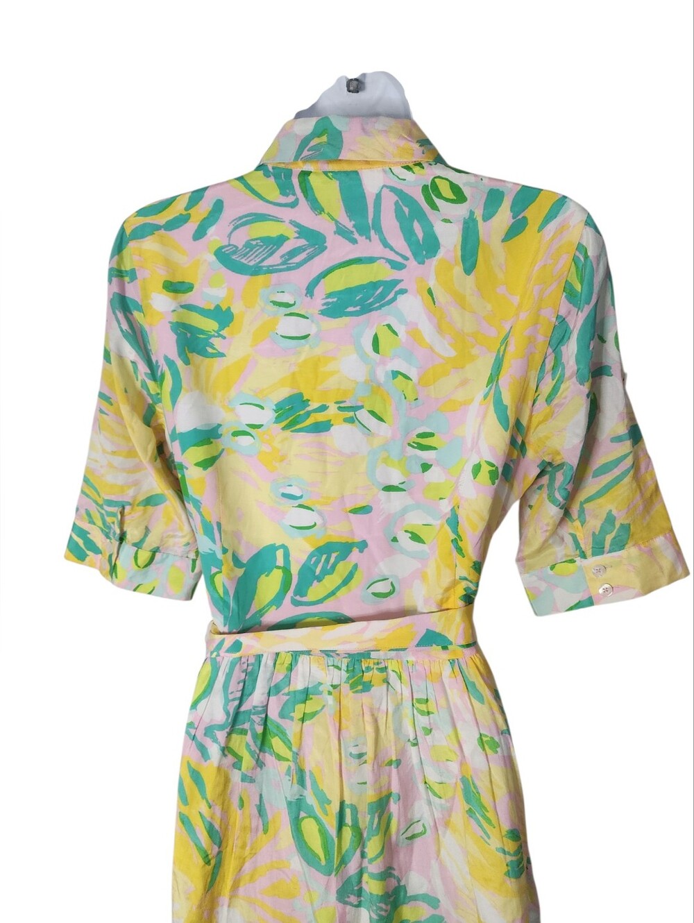 Lilly Pulitzer Silk Cotton Pastel Floral Belted Shirt Dress Size 8 - Picture 6 of 11